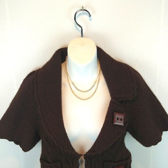 Anthropologie sleeping on snow  brown Wool/ Angora cable knit sweater Vest sz XS - Picture 2 of 13